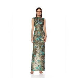 NWOT BRONX AND BANCO Violet Teal Maxi Dress , Elegant Floral Gown